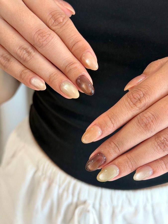 Caramel and cream mix-and-match nails